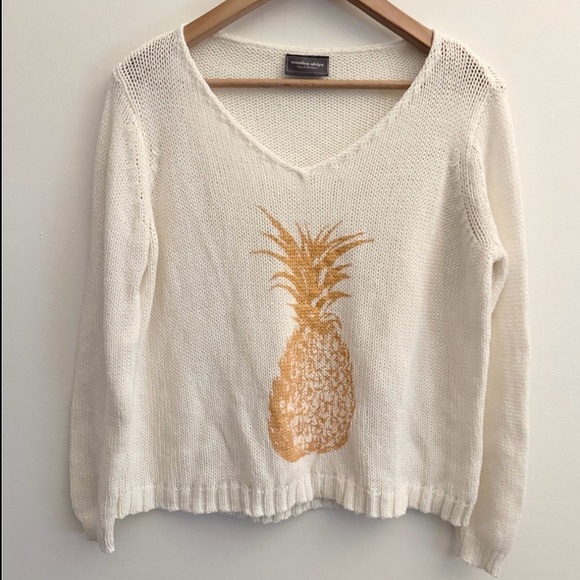 Wooden Ships Sweaters - Wooden Ships V-Neck Sweater with Gold Pineapple
